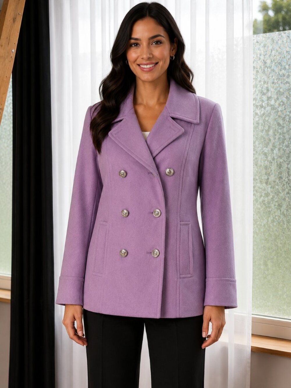 Old Navy Lavender Wool Blend Double Breasted Peacoat Women’s L Purple
